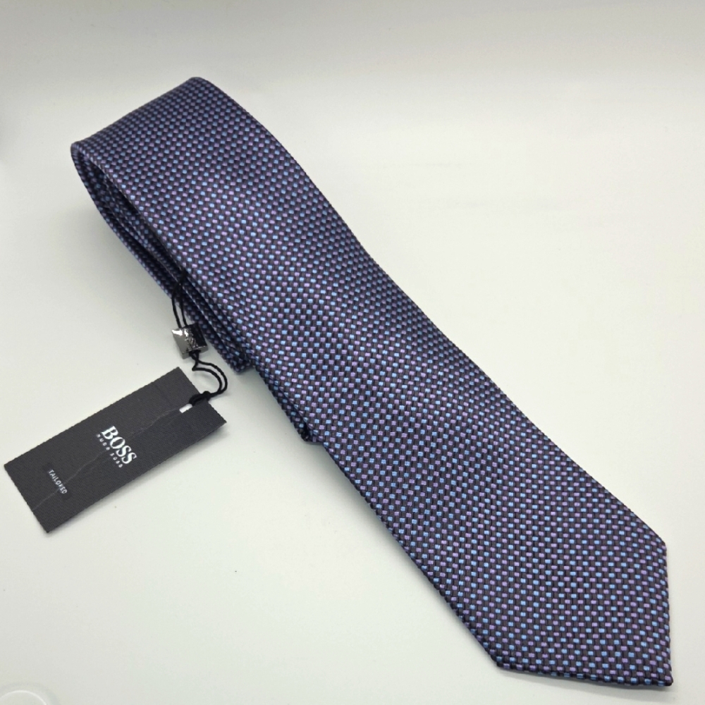 Boss Elegant Blue Black Purple Patterned Tie